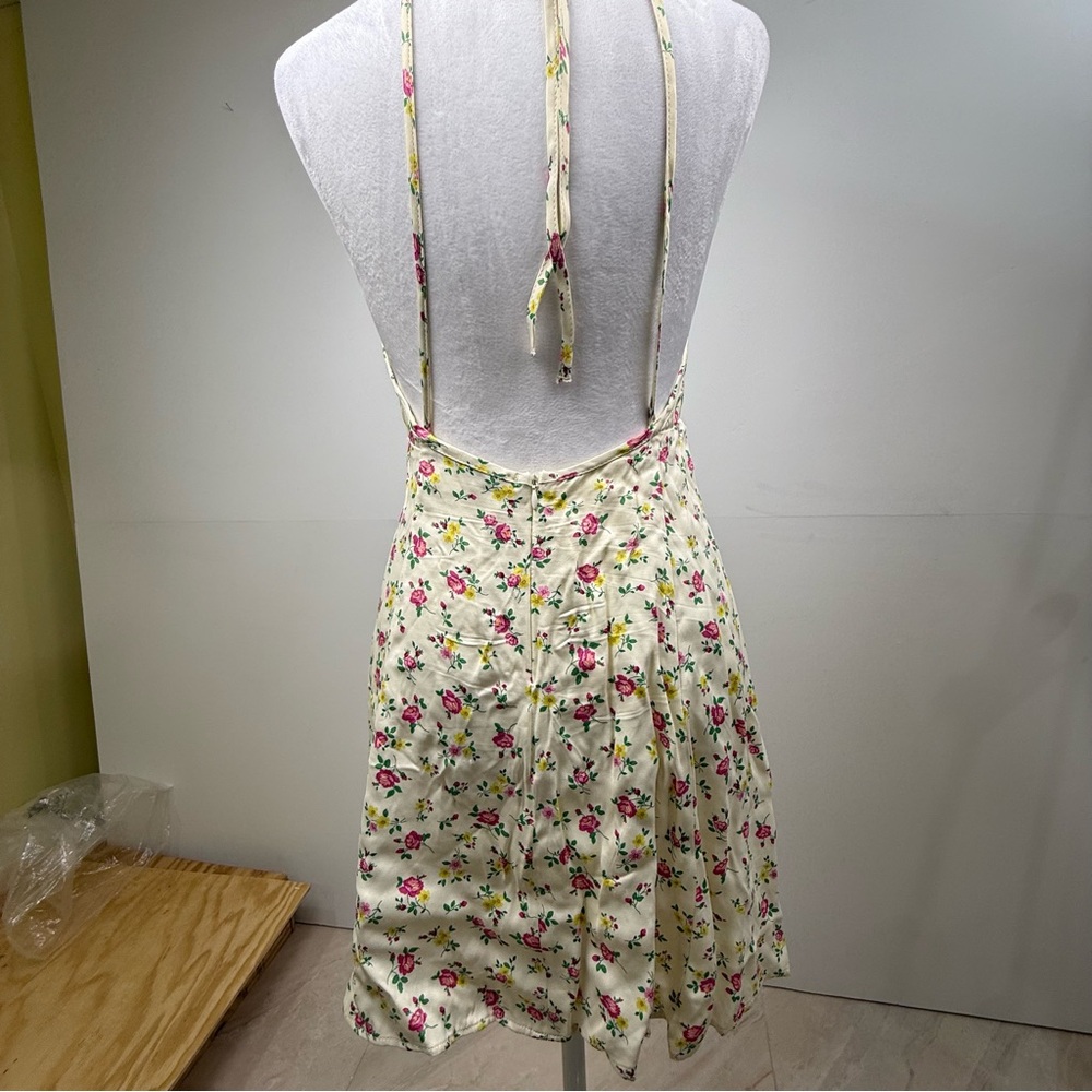 ZARA Floral Slip Dress Cream Pink Yellow Roses | Ruched Bust Midi Dress | M - Picture 4 of 10